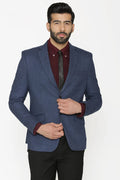 Blue Single Breasted Notched Lapel Wool Blazer