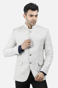 White Bandhgala Tweed 5 Button Blazer
