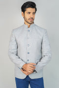 Sky Blue Bandhgala Tweed 5 Button Blazer