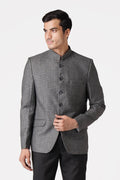Grey Bandhgala Tweed 5 Button Blazer
