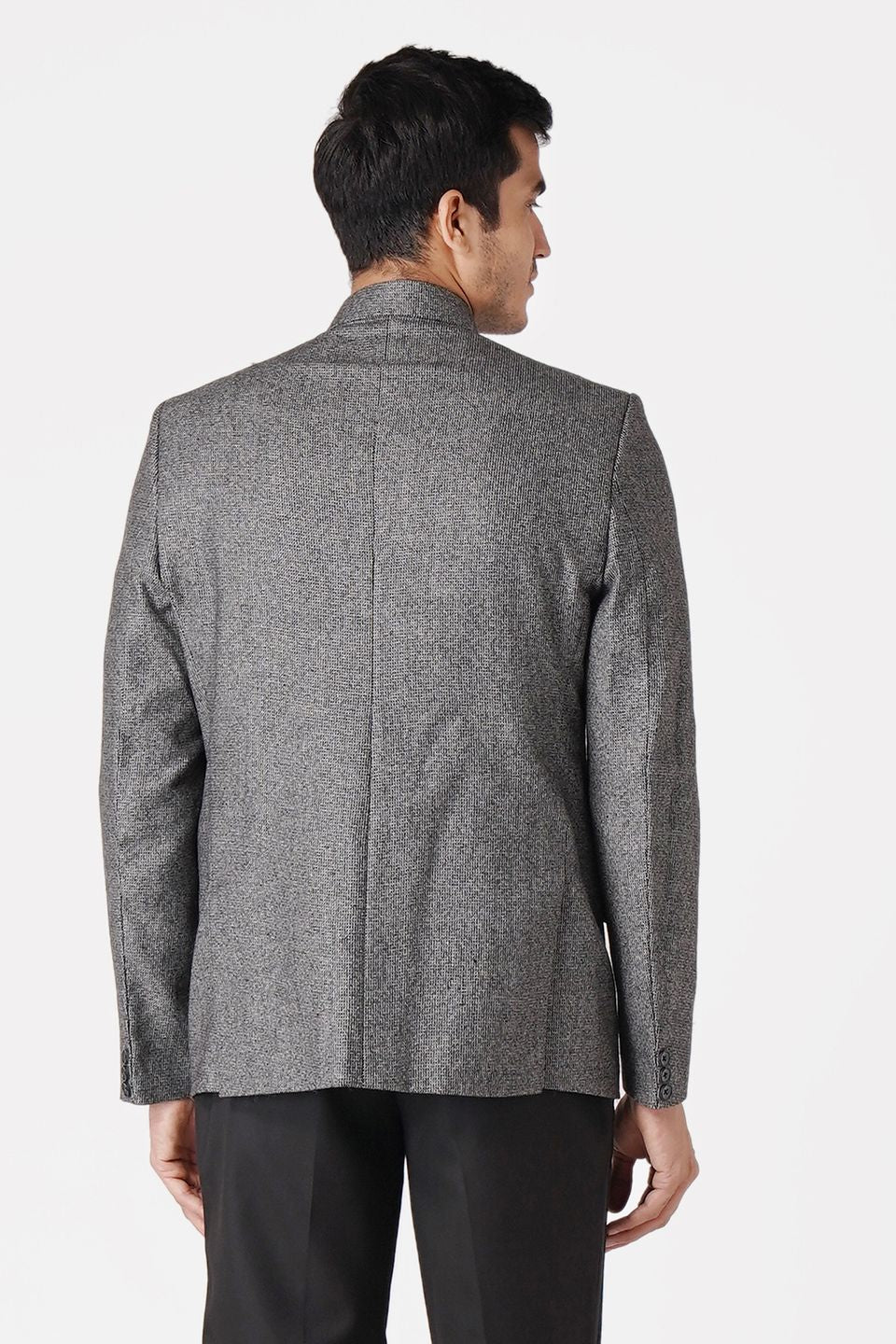Grey Bandhgala Tweed 5 Button Blazer