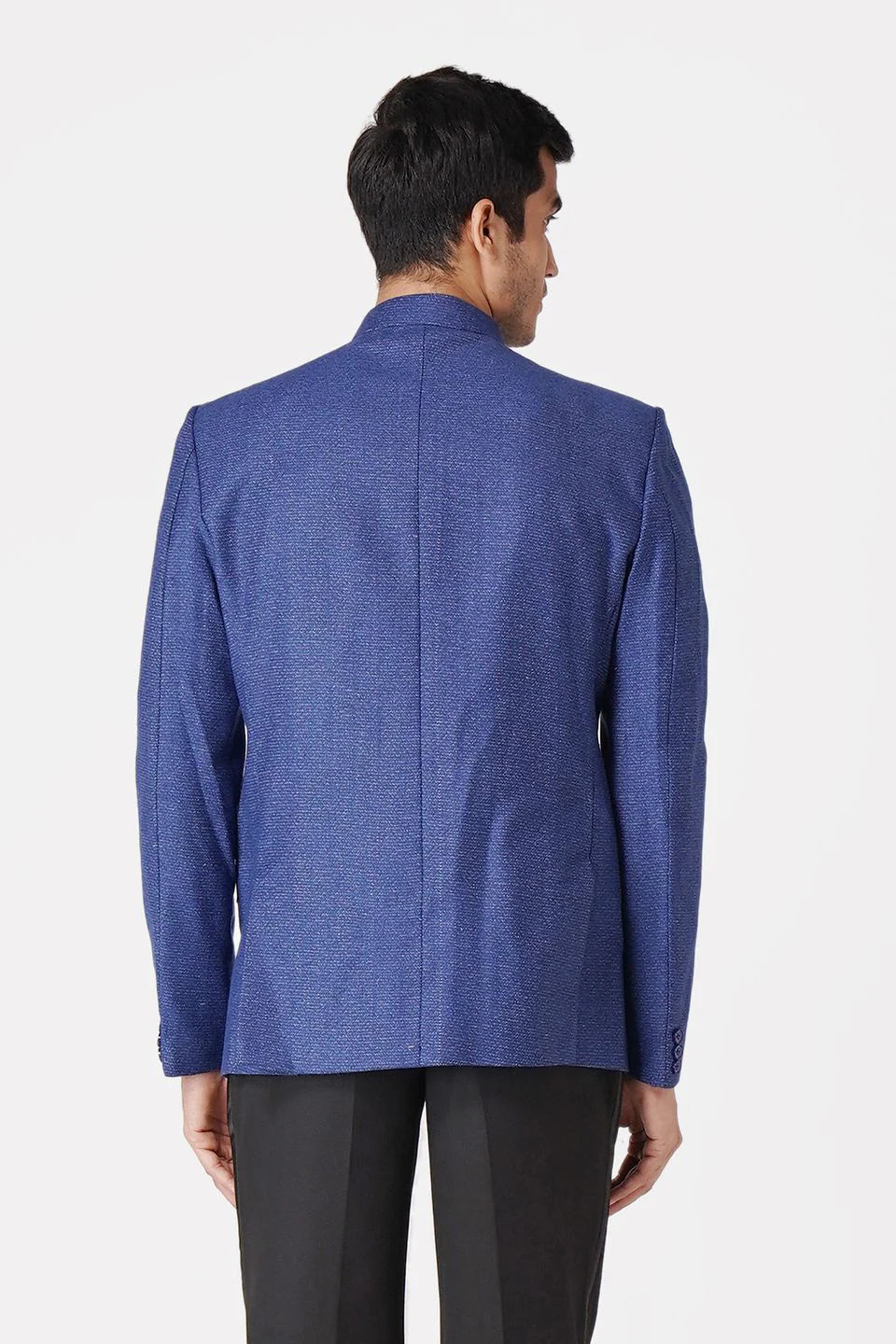 Blue Bandhgala Tweed 5 Button Blazer
