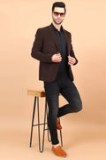 Brown Single Breasted Notched Lapel Velvet Blazer