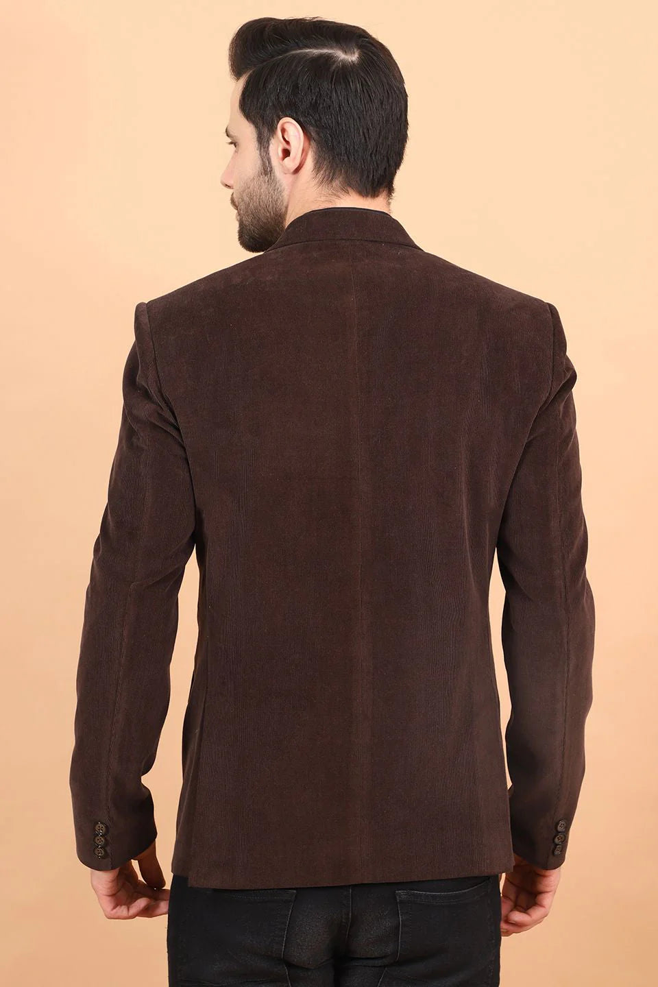 Brown Single Breasted Notched Lapel Velvet Blazer