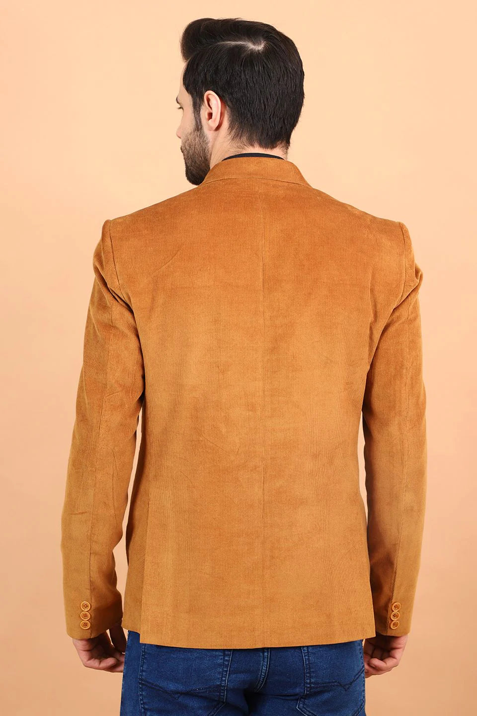 Yellow Single Breasted Notched Lapel Velvet Blazer