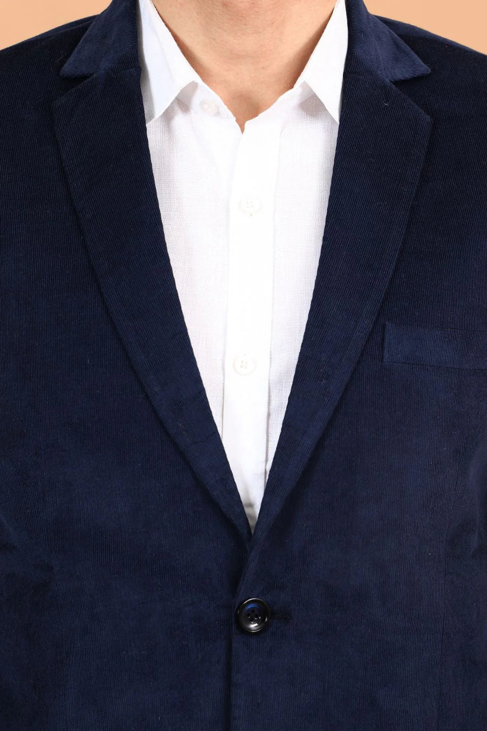 Blue Single Breasted Notched Lapel Velvet Blazer