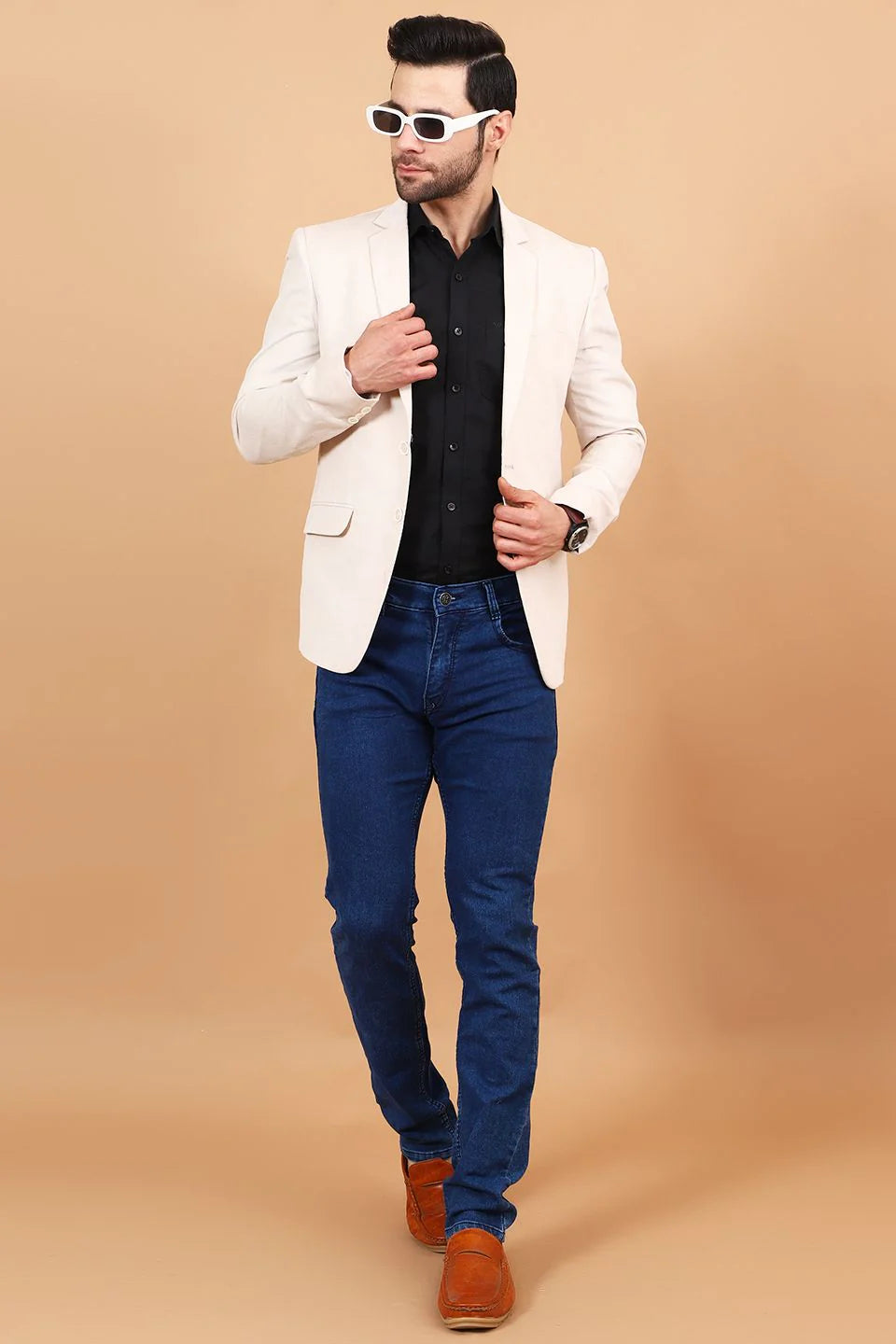 White Single Breasted Notched Lapel Velvet Blazer