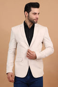 White Single Breasted Notched Lapel Velvet Blazer