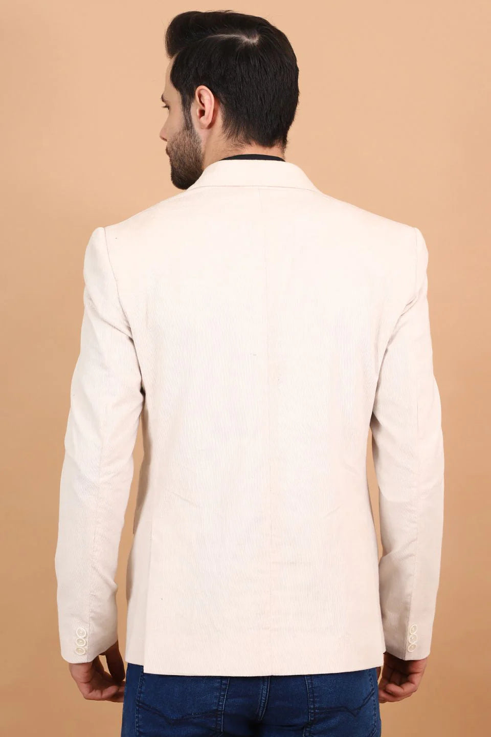 White Single Breasted Notched Lapel Velvet Blazer