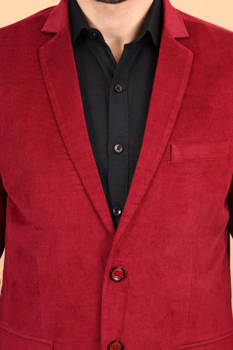 Maroon Single Breasted Notched Lapel Velvet Blazer