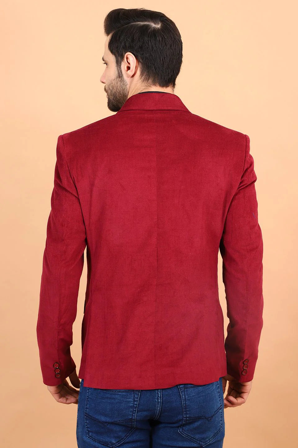 Maroon Single Breasted Notched Lapel Velvet Blazer