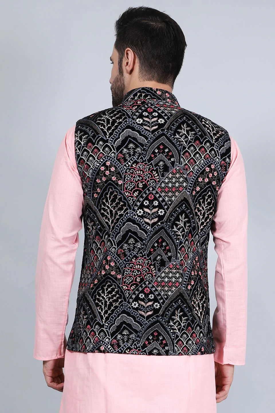 Black Embroided Nehru Jacket For Men