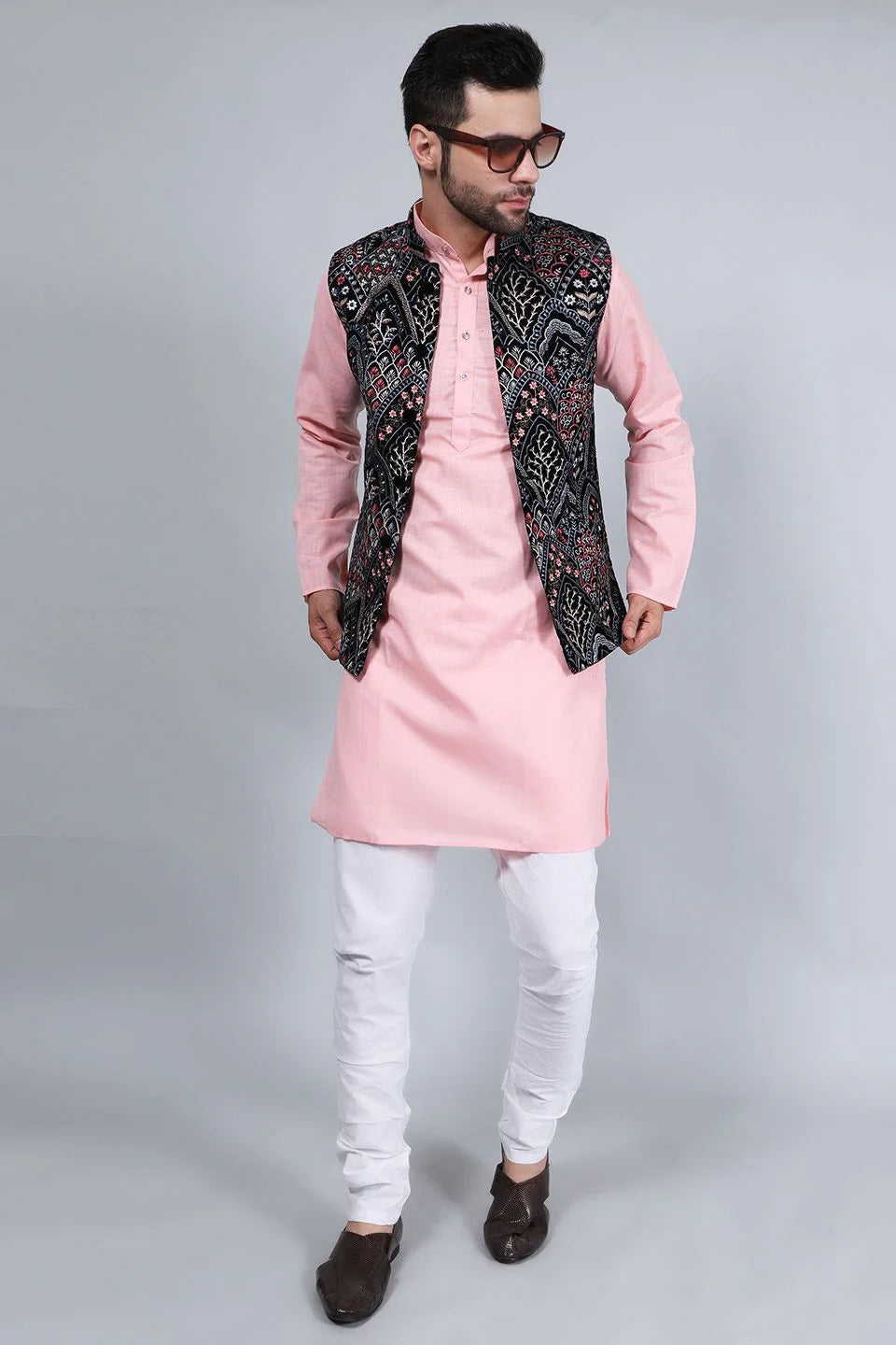 Black Embroided Nehru Jacket For Men