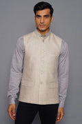 Beige Linen Nehru Jacket For Men