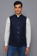 Blue Linen Nehru Jacket For Men