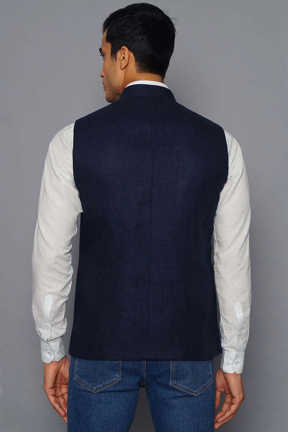 Blue Linen Nehru Jacket For Men