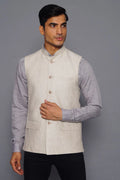 Light Fawn Linen Nehru Jacket For Men