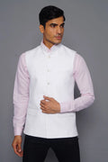 White Linen Nehru Jacket For Men