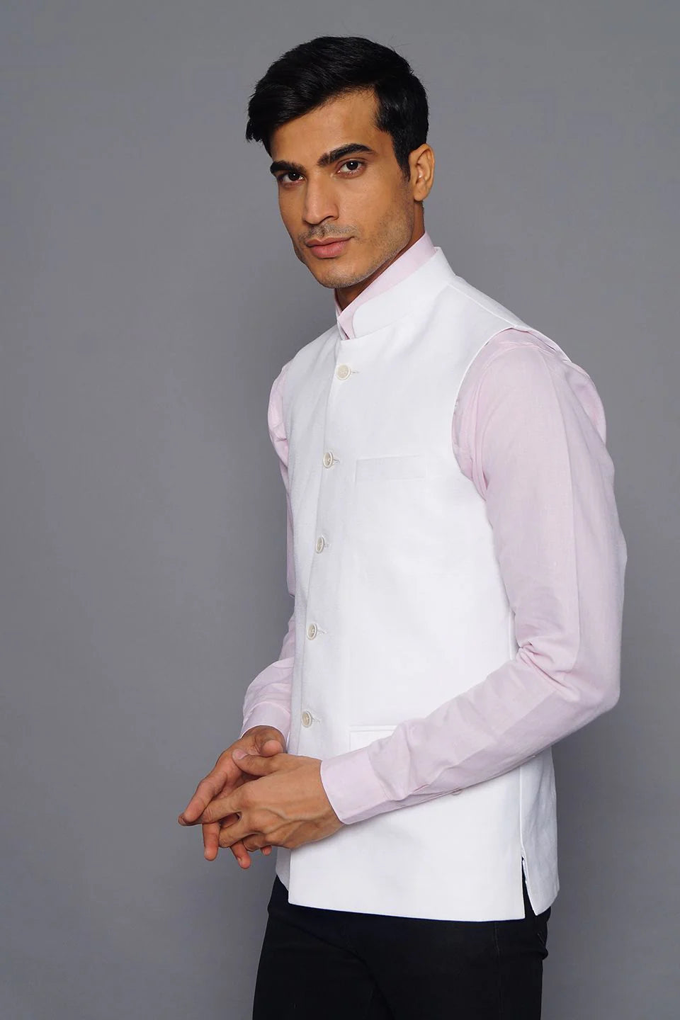 White Linen Nehru Jacket For Men