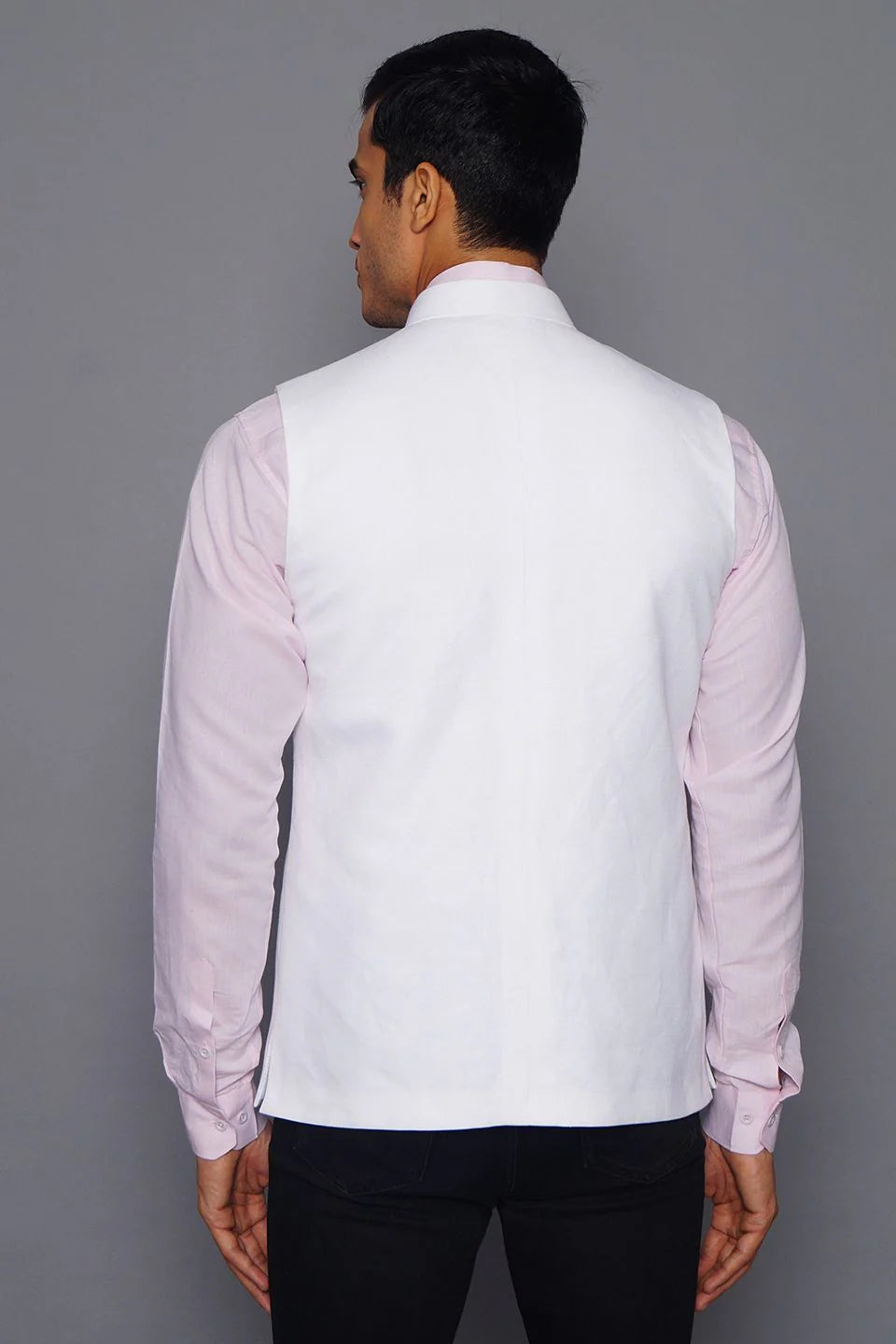 White Linen Nehru Jacket For Men