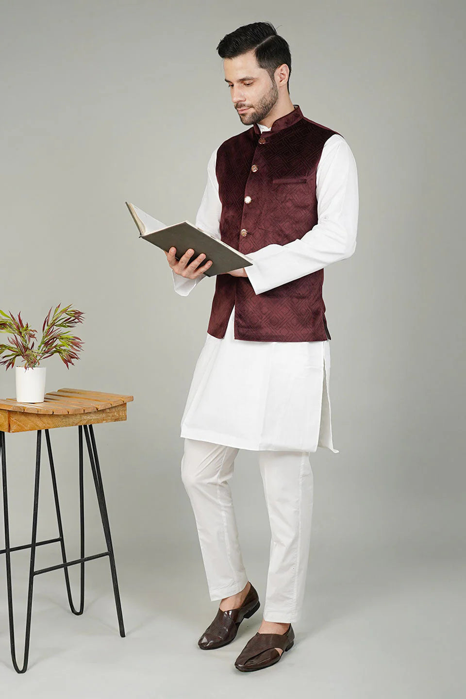 Maroon Velvet Nehru Jacket For Men
