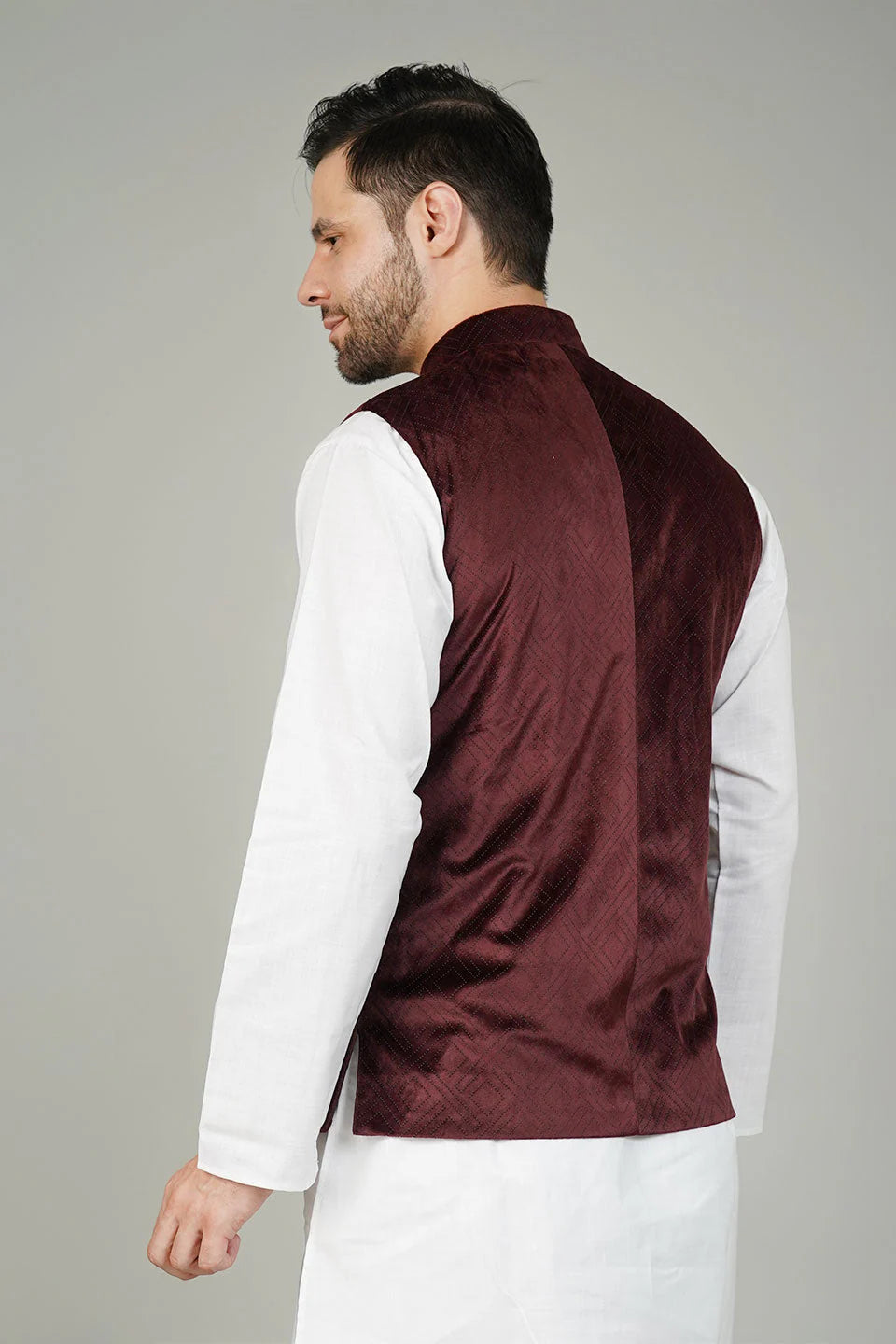 Maroon Velvet Nehru Jacket For Men