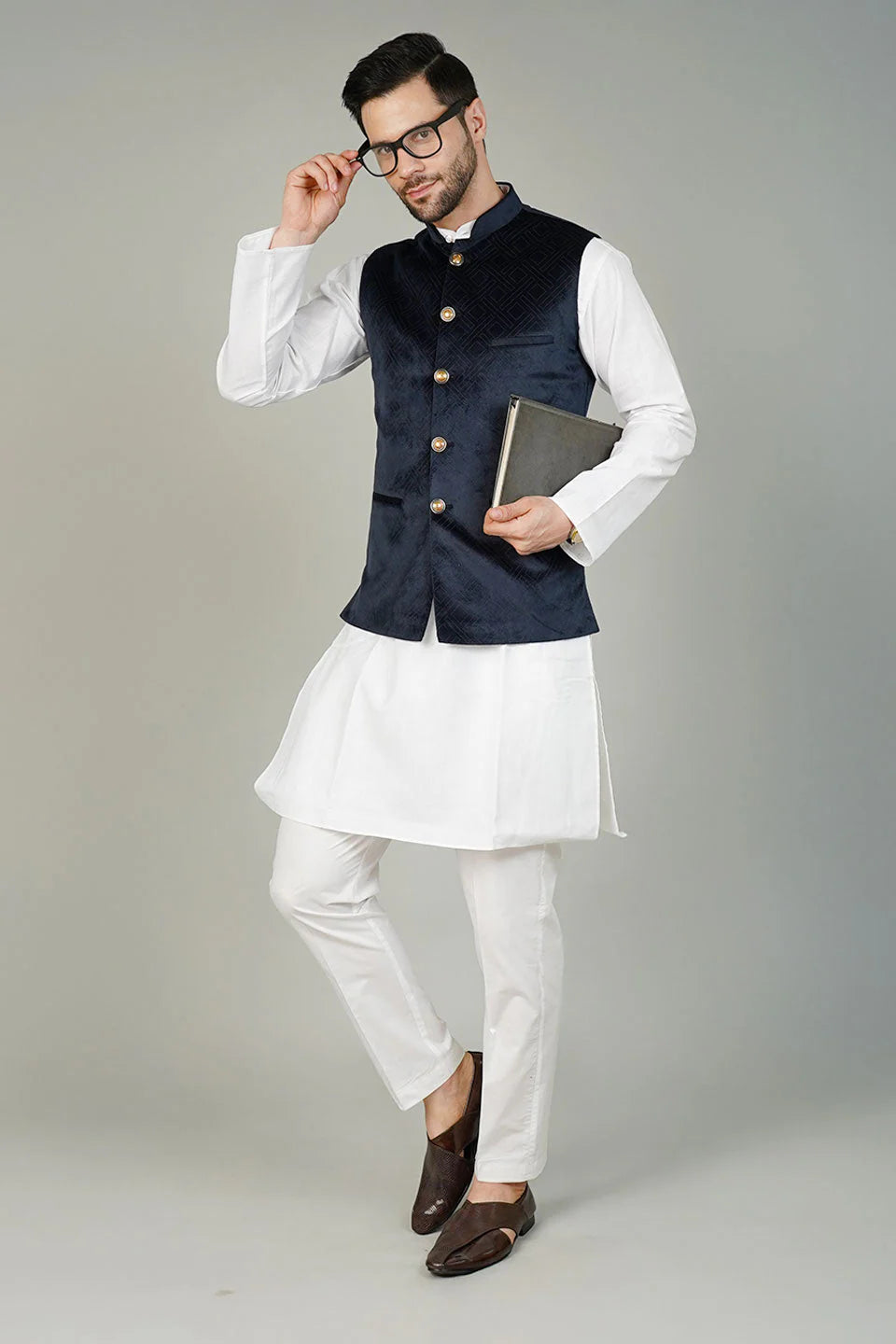 Blue Velvet Nehru Jacket For Men