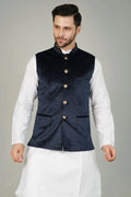 Blue Velvet Nehru Jacket For Men