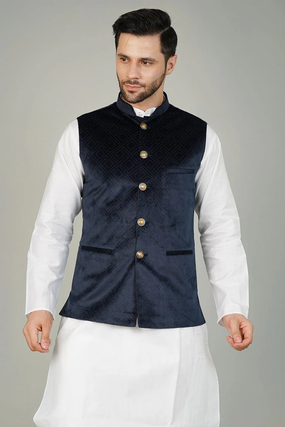 Blue Velvet Nehru Jacket For Men