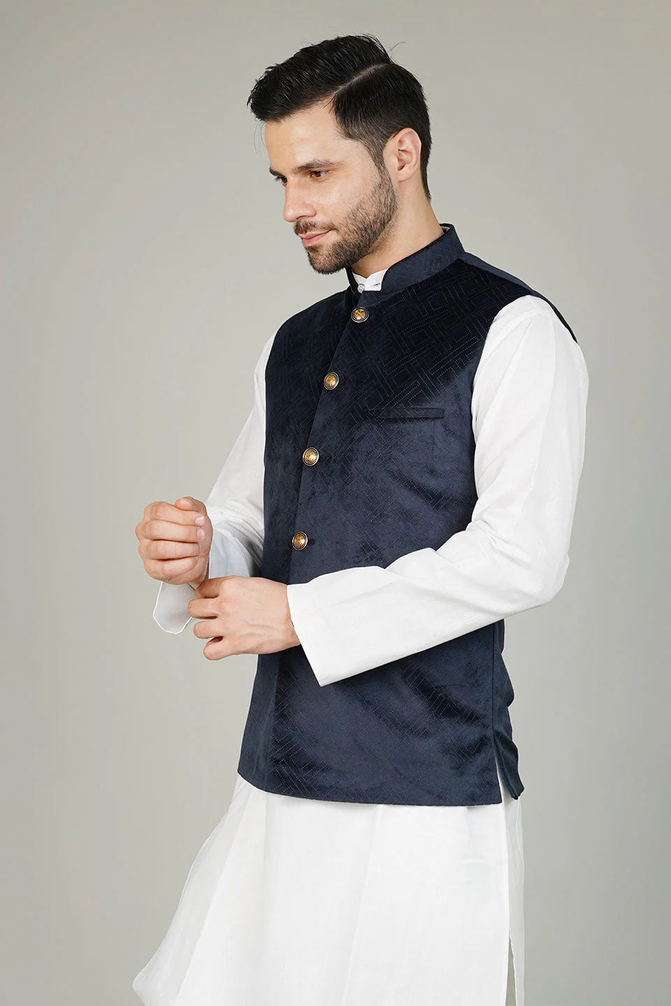 Blue Velvet Nehru Jacket For Men
