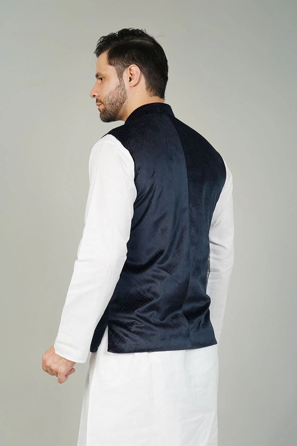 Blue Velvet Nehru Jacket For Men