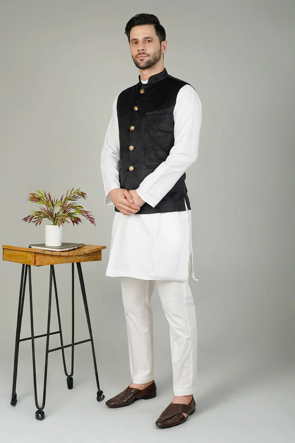 Black Velvet Nehru Jacket For Men