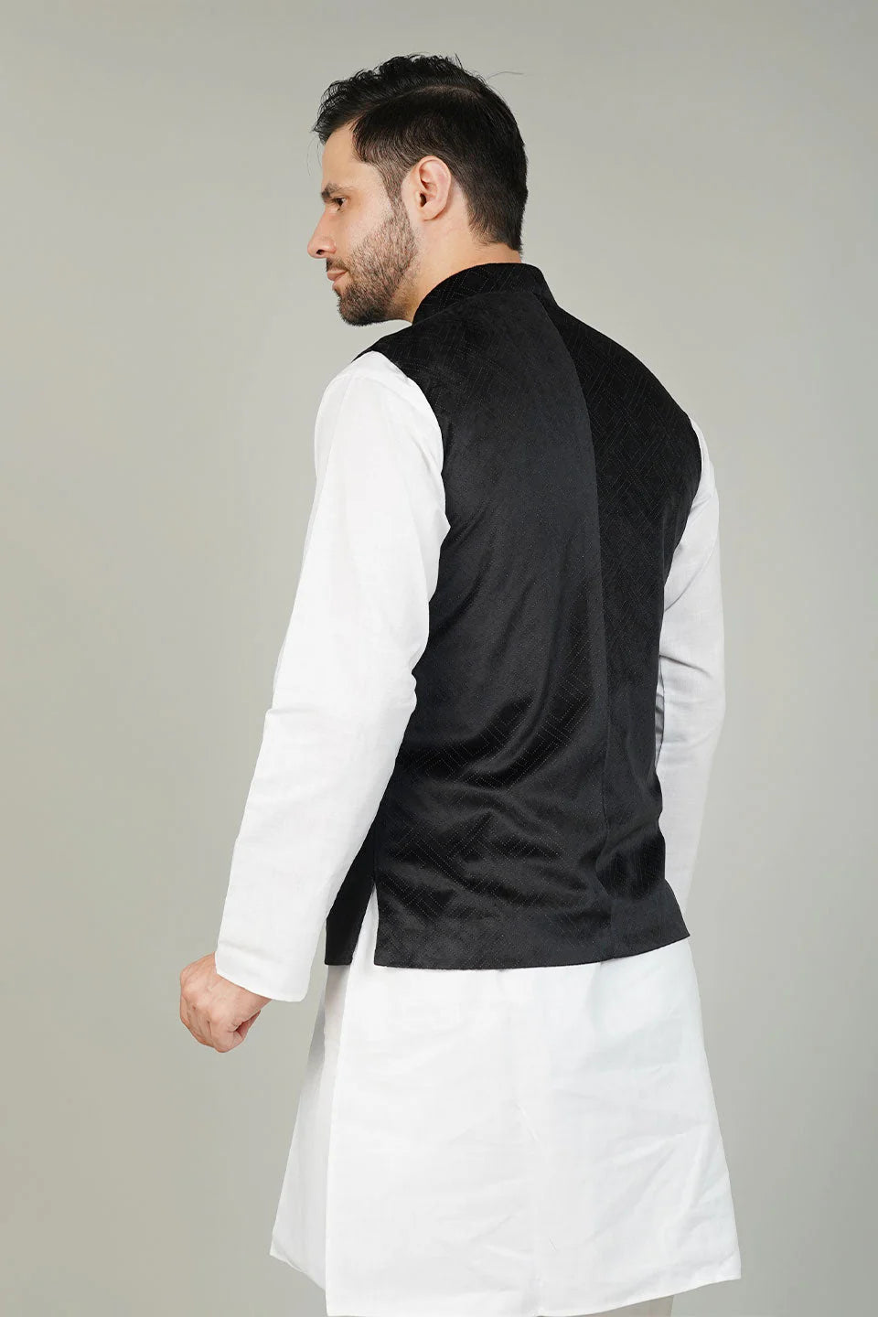Black Velvet Nehru Jacket For Men