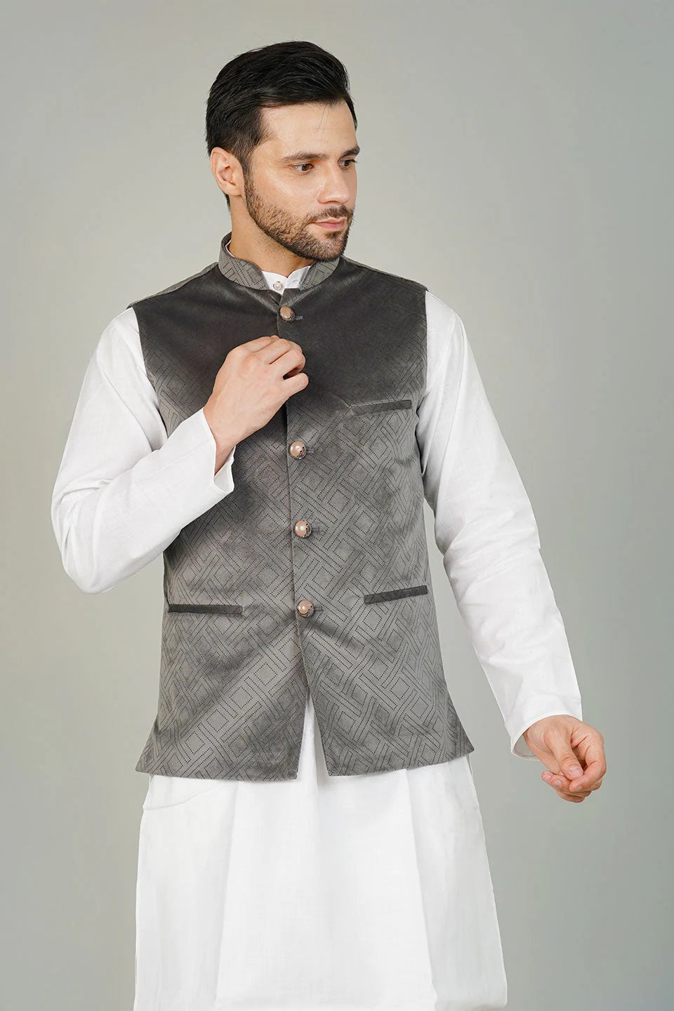 Grey Velvet Nehru Jacket For Men
