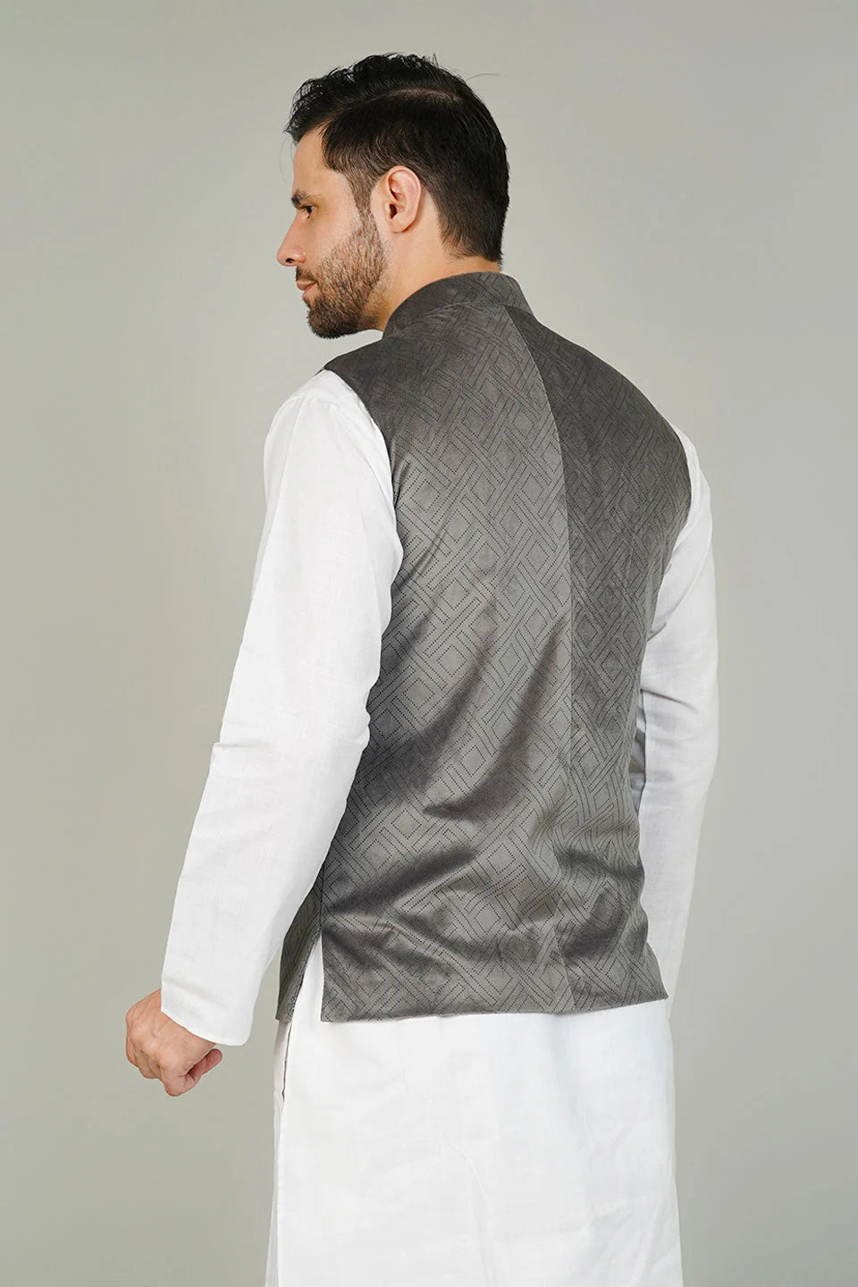 Grey Velvet Nehru Jacket For Men